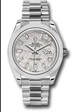 Replica Rolex Rolex Platinum Day-Date 40 Watch 228206 Smooth Bezel Meteorite Baguette Diamond Dial President Bracelet